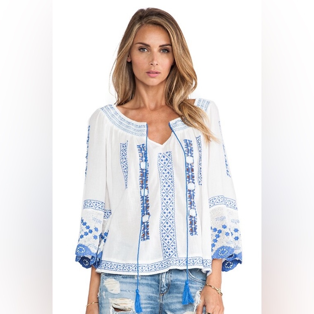 Free People Silver Springs Embroidered Blouse